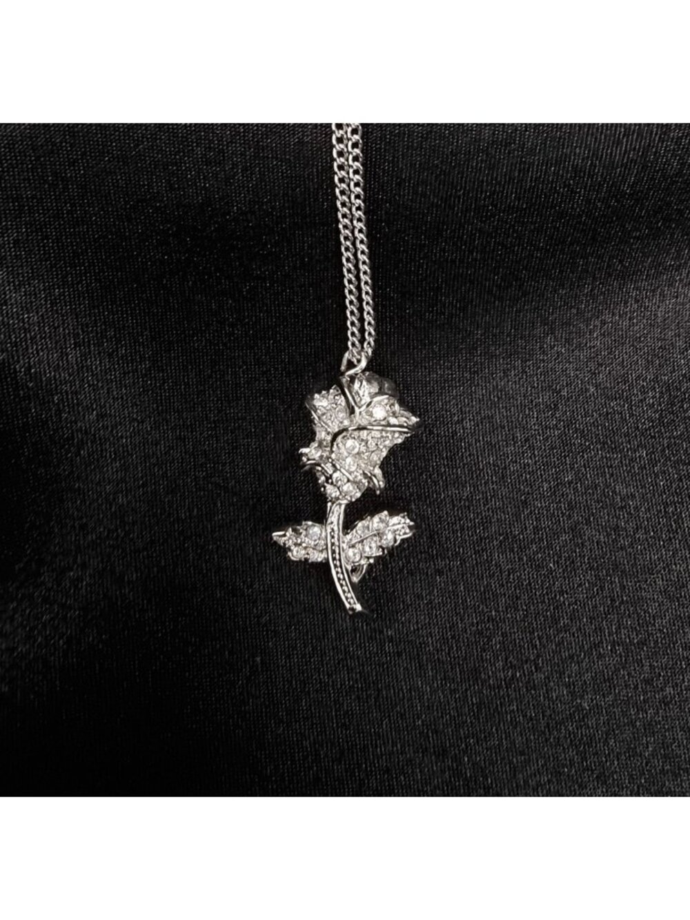 Vintage Late 90s-Early 2000s Nolan Miller Signed Crystal Rose Pendant Necklace